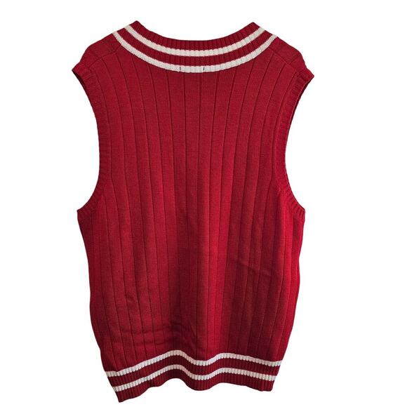Vintage Blue Ocean Sweater Vest Mens 2XL 90s Red Stripped Preppy Academia Retro - Picture 2 of 8